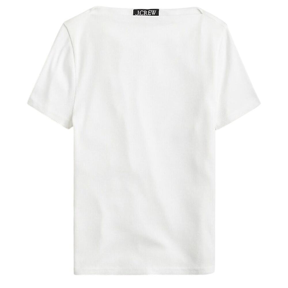 NWT J.Crew White Boatneck Ribbed Tee XXS Cotton Modal Stretch Knit